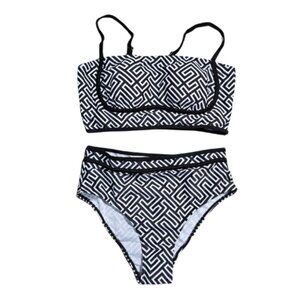 NWOT | Black & White Color-Block 2-Piece Swimsuit | Double Strap | Medium